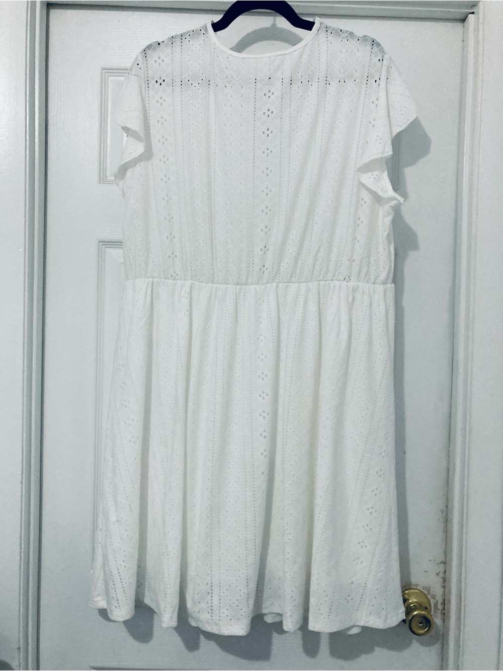 Women’s White Eyelet Midi Dress with Ruffle Sleeves - Picture 11 of 11